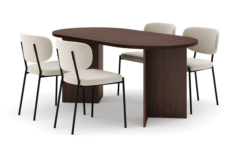 Dano Spisebord 180 cm med 4 Gemmiano Spisestole, Valnød / Hvid Bouclé