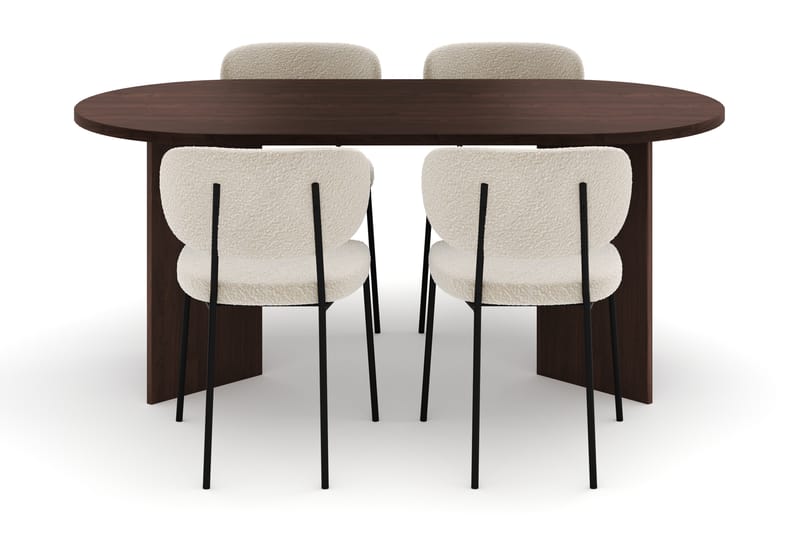 Dano Spisebord 180 cm med 4 Gemmiano Spisestole - Valnød / Hvid Bouclé - Møbler - Borde - Spisebordssæt