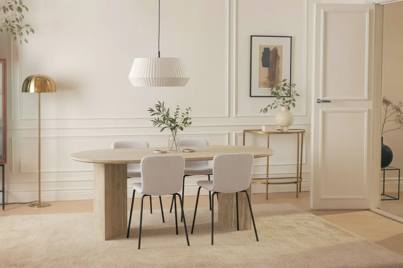 Dano Spisebord 180 cm med 4 Katy Spisestole - Travertin / Hvid - Møbler - Borde - Spisebordssæt