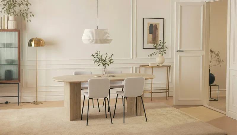 Dano Spisebord 180 cm med 4 Katy Spisestole - Travertin / Hvid - Møbler - Borde - Spisebordssæt