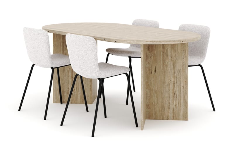 Dano Spisebord 180 cm med 4 Katy Spisestole, Travertin / Hvid