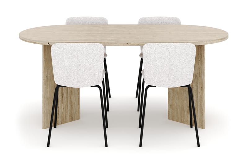 Dano Spisebord 180 cm med 4 Katy Spisestole - Travertin / Hvid - Møbler - Borde - Spisebordssæt