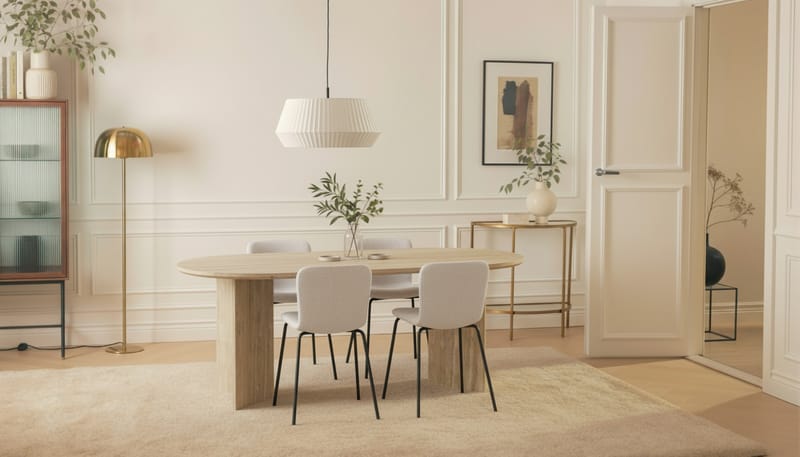 Dano Spisebord 180 cm med 4 Katy Spisestole - Travertin / Hvid - Møbler - Borde - Spisebordssæt