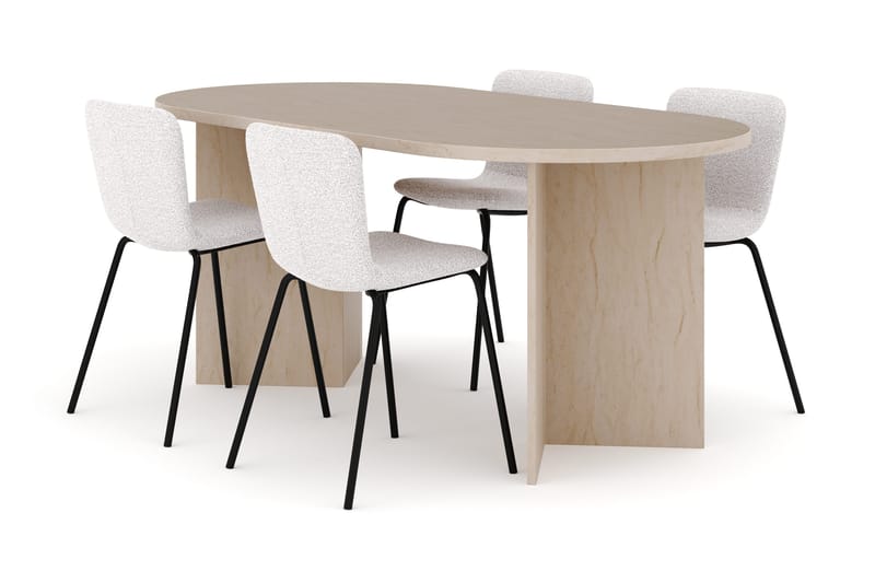 Dano Spisebord 180 cm med 4 Katy Spisestole, Travertin / Hvid