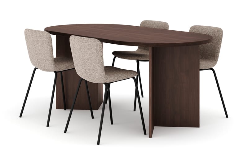 Dano Spisebord 180 cm med 4 Katy Spisestole, Valnød / Greige