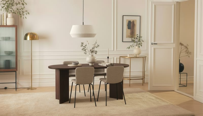 Dano Spisebord 180 cm med 4 Katy Spisestole - Valnød / Greige - Møbler - Borde - Spisebordssæt