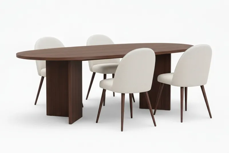 Dano Spisebord 180 cm med 4 Nibe Plus Spisestole, Hvid/Brun