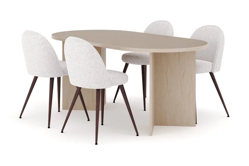 Dano Spisebord 180 cm med 4 Nibe Plus Spisestole, Travertin / Hvid