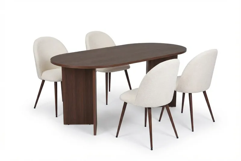 Dano Spisebord 180 cm med 4 Nibe Plus Spisestole, Hvid/Brun