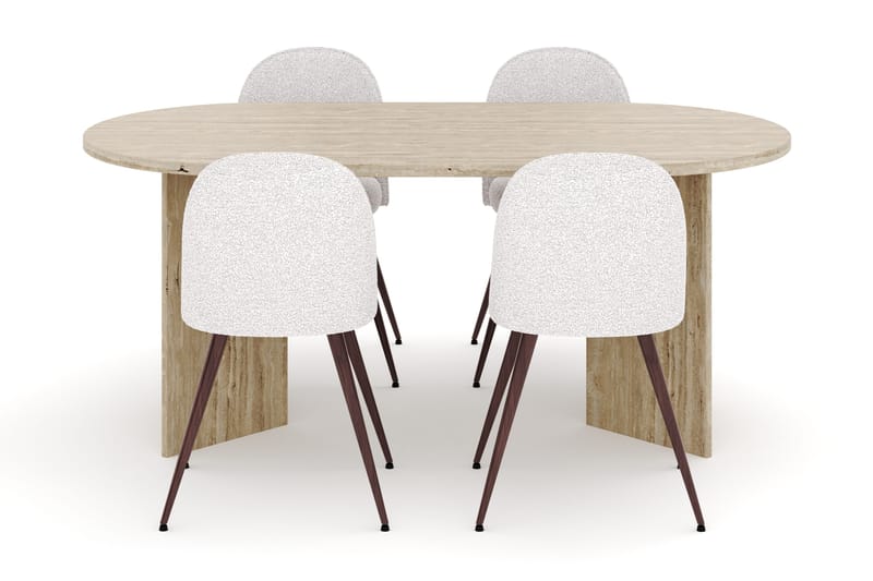 Dano Spisebord 180 cm med 4 Nibe Plus Spisestole - Travertin / Hvid - Møbler - Borde - Spisebordssæt