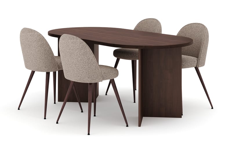 Dano Spisebord 180 cm med 4 Nibe Plus Spisestole, Valnød / Greige