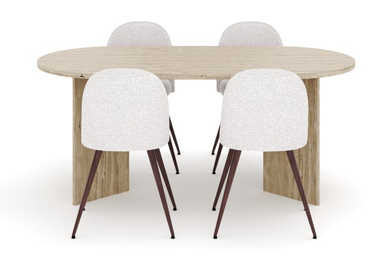 Dano Spisebord 180 cm med 4 Nibe Plus Spisestole - Travertin / Hvid - Møbler - Borde - Spisebordssæt