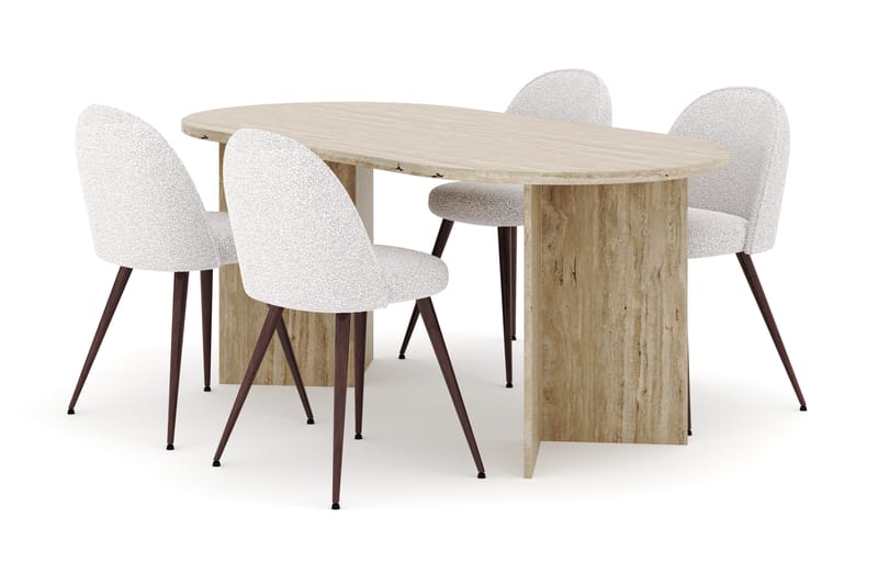 Dano Spisebord 180 cm med 4 Nibe Plus Spisestole - Travertin / Hvid - Møbler - Borde - Spisebordssæt
