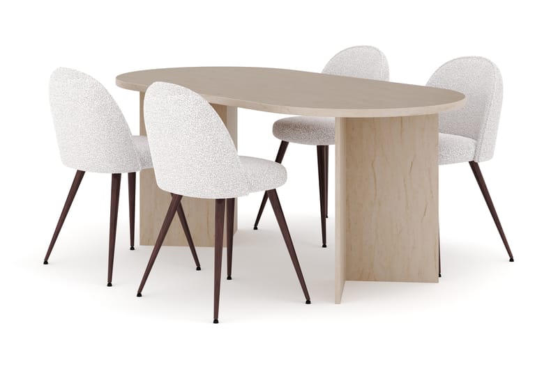 Dano Spisebord 180 cm med 4 Nibe Plus Spisestole, Travertin / Hvid