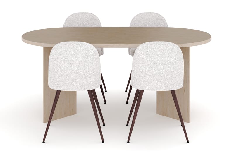 Dano Spisebord 180 cm med 4 Nibe Plus Spisestole - Travertin / Hvid - Møbler - Borde - Spisebordssæt