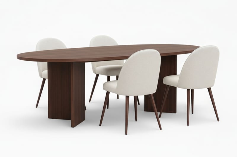 Dano Spisebord 180 cm med 4 Nibe Plus Spisestole, Hvid/Brun