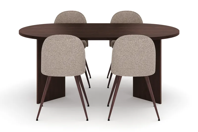 Dano Spisebord 180 cm med 4 Nibe Plus Spisestole - Valnød / Greige - Møbler - Borde - Spisebordssæt