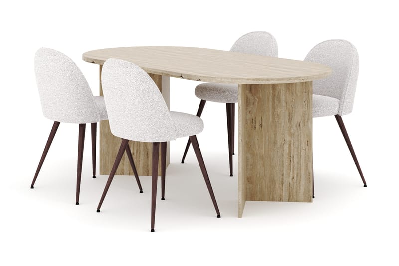 Dano Spisebord 180 cm med 4 Nibe Plus Spisestole - Travertin / Hvid - Møbler - Borde - Spisebordssæt