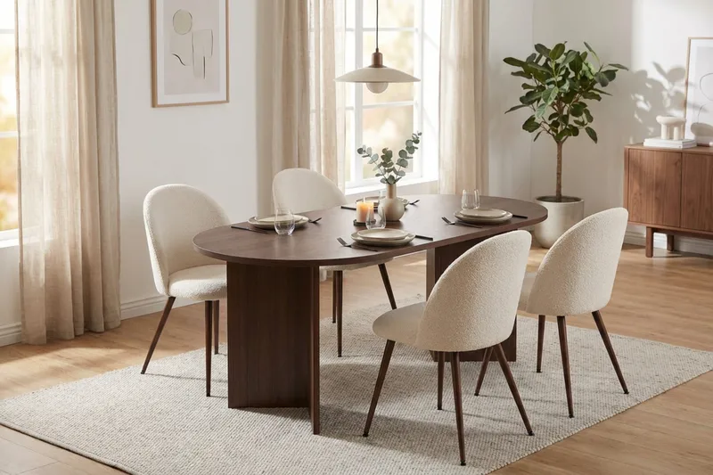 Dano Spisebord 180 cm med 4 Nibe Plus Spisestole - Hvid/Brun - Møbler - Borde - Spisebordssæt