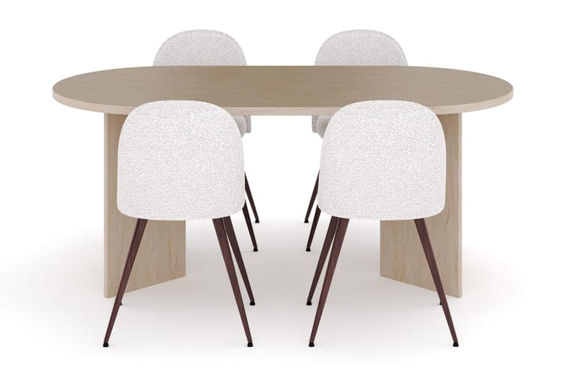 Dano Spisebord 180 cm med 4 Nibe Plus Spisestole - Travertin / Hvid - Møbler - Borde - Spisebordssæt