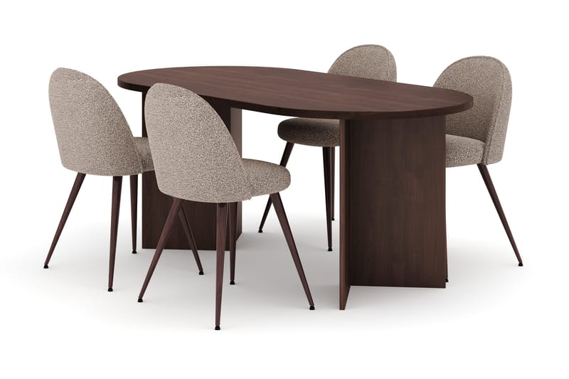 Dano Spisebord 180 cm med 4 Nibe Plus Spisestole, Valnød / Greige