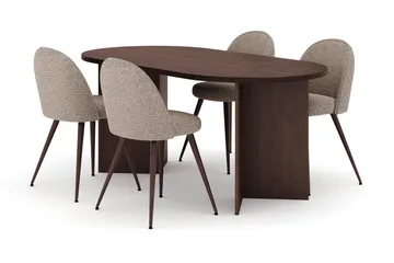 Dano Spisebord 180 cm med 4 Nibe Plus Spisestole - Valnød / Greige - Møbler - Borde - Spisebordssæt
