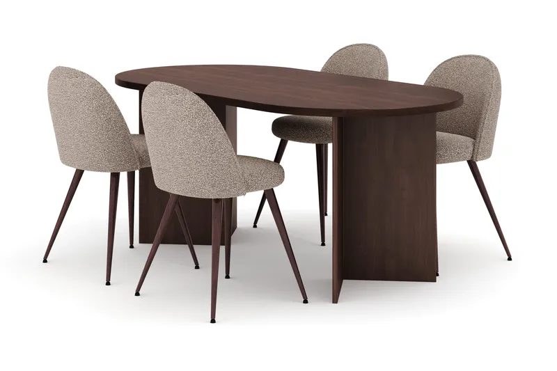 Dano Spisebord 180 cm med 4 Nibe Plus Spisestole, Valnød / Greige