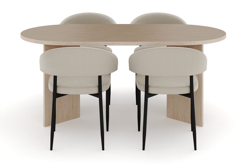 Dano Spisebord 180 cm med 4 Sawako Spisestole - Travertin / Beige - Møbler - Borde - Spisebordssæt