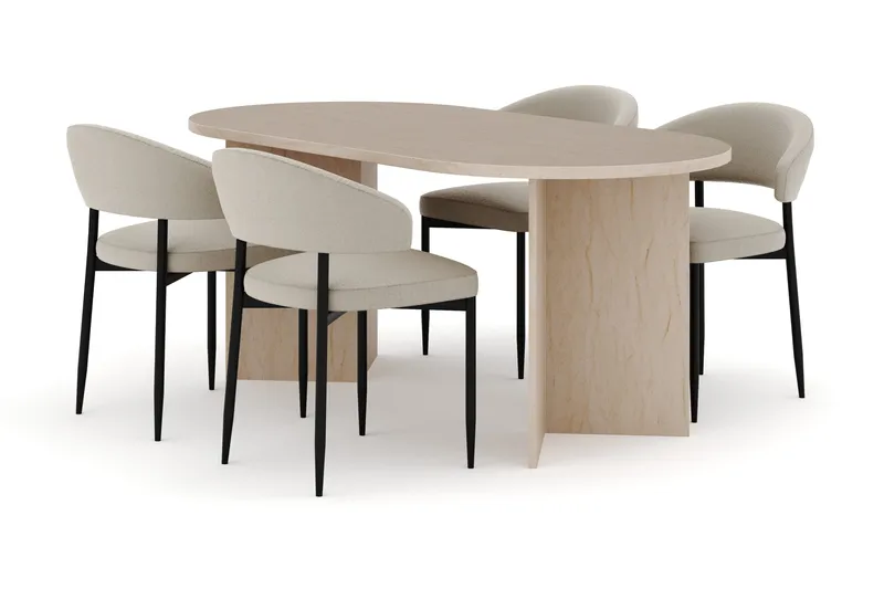 Dano Spisebord 180 cm med 4 Sawako Spisestole - Travertin / Beige - Møbler - Borde - Spisebordssæt