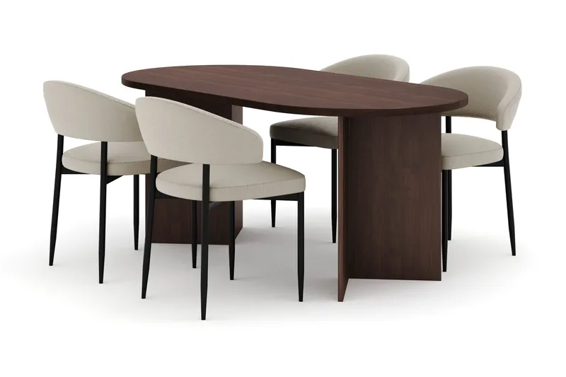 Dano Spisebord 180 cm med 4 Sawako Spisestole, Valnød / Beige