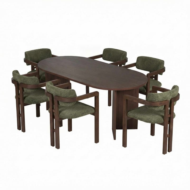 Dano Spisebord 180 cm med 6 Bonavista Stole, Milano Walnut, Dark Walnut, Green