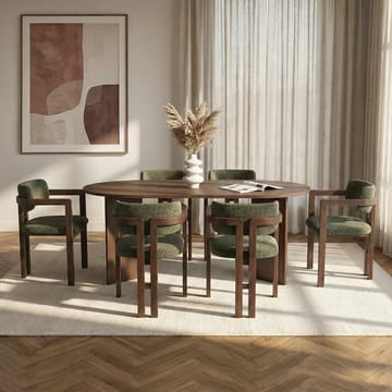 Dano Spisebord 180 cm med 6 Bonavista Stole - Milano Walnut, Dark Walnut, Green - Møbler - Borde - Spisebordssæt