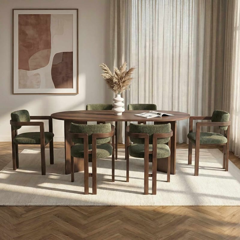 Dano Spisebord 180 cm med 6 Bonavista Stole - Milano Walnut, Dark Walnut, Green - Møbler - Borde - Spisebordssæt