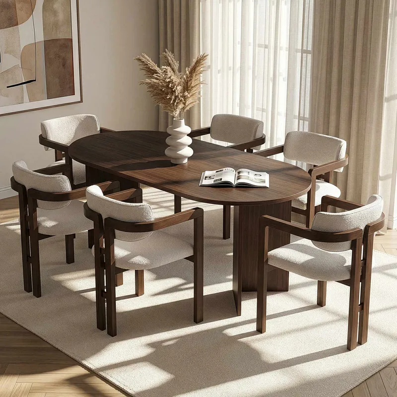 Dano Spisebord 180 cm med 6 Bonavista Stole - Milano Walnut, Dark Walnut, hvid - Møbler - Borde - Spisebordssæt