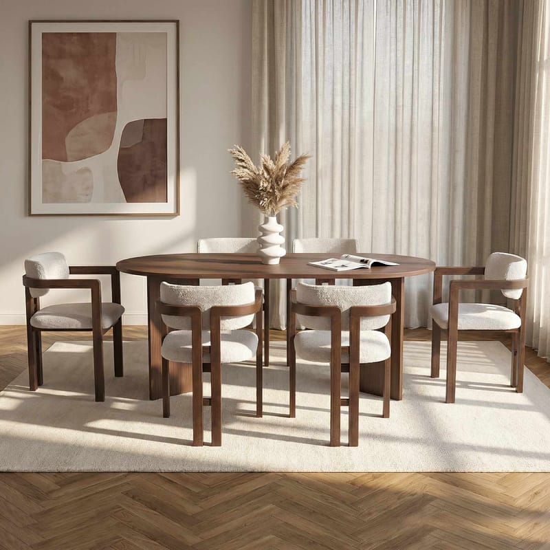 Dano Spisebord 180 cm med 6 Bonavista Stole - Milano Walnut, Dark Walnut, hvid - Møbler - Borde - Spisebordssæt