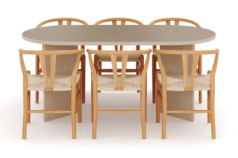 Dano Spisebord 180 cm med 6 Dastoori Spisestole - Travertin / Natur - Møbler - Borde - Spisebordssæt