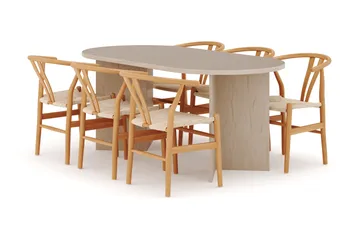 Dano Spisebord 180 cm med 6 Dastoori Spisestole - Travertin / Natur - Møbler - Borde - Spisebordssæt