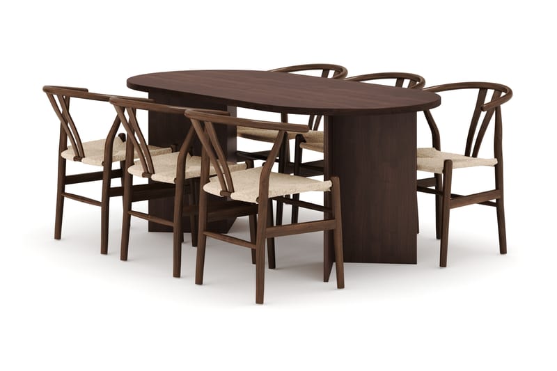 Dano Spisebord 180 cm med 6 Dastoori Spisestole, Valnød