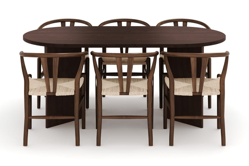 Dano Spisebord 180 cm med 6 Dastoori Spisestole - Valnød - Møbler - Borde - Spisebordssæt