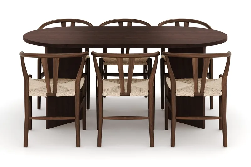 Dano Spisebord 180 cm med 6 Dastoori Spisestole - Valnød - Møbler - Borde - Spisebordssæt