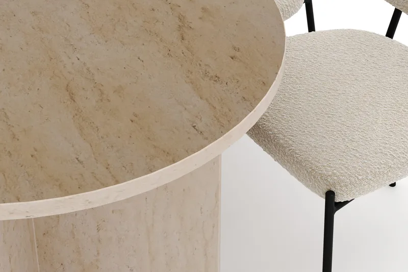 Dano Spisebord 180 cm med 6 Gemmiano Spisestole - Travertin / Hvid Bouclé - Møbler - Borde - Spisebordssæt