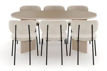 Dano Spisebord 180 cm med 6 Gemmiano Spisestole - Travertin / Hvid Bouclé - Møbler - Borde - Spisebordssæt
