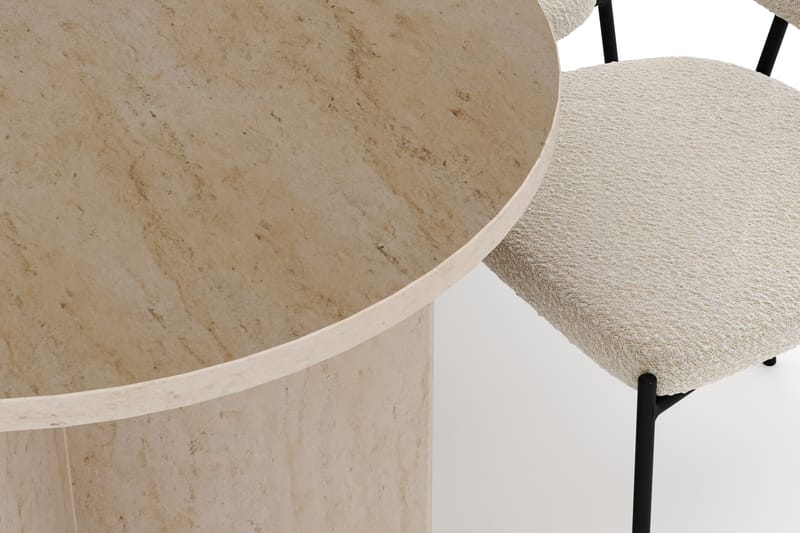 Dano Spisebord 180 cm med 6 Gemmiano Spisestole - Travertin / Hvid Bouclé - Møbler - Borde - Spisebordssæt