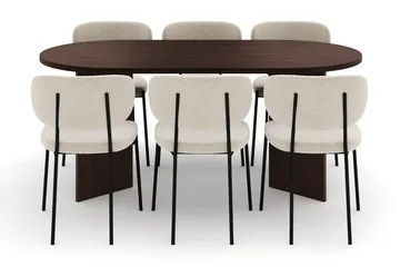 Dano Spisebord 180 cm med 6 Gemmiano Spisestole - Valnød / Hvid Bouclé - Møbler - Borde - Spisebordssæt