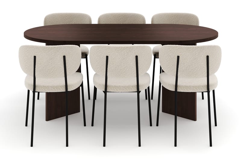 Dano Spisebord 180 cm med 6 Gemmiano Spisestole - Valnød / Hvid Bouclé - Møbler - Borde - Spisebordssæt