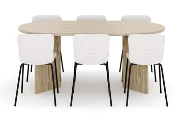 Dano Spisebord 180 cm med 6 Katy Spisestole - Travertin / Hvid - Møbler - Borde - Spisebordssæt
