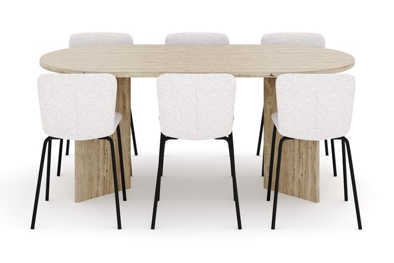 Dano Spisebord 180 cm med 6 Katy Spisestole - Travertin / Hvid - Møbler - Borde - Spisebordssæt