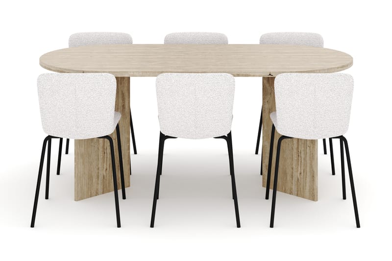 Dano Spisebord 180 cm med 6 Katy Spisestole - Travertin / Hvid - Møbler - Borde - Spisebordssæt