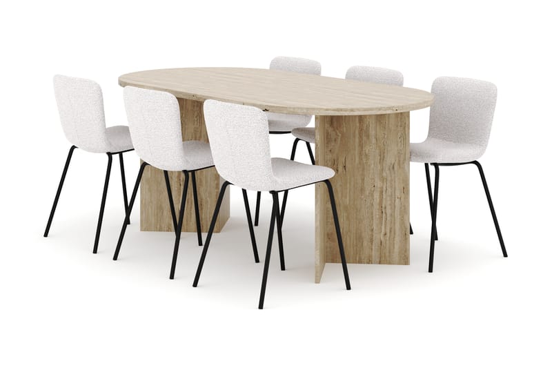 Dano Spisebord 180 cm med 6 Katy Spisestole - Travertin / Hvid - Møbler - Borde - Spisebordssæt