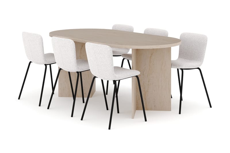 Dano Spisebord 180 cm med 6 Katy Spisestole, Travertin / Hvid